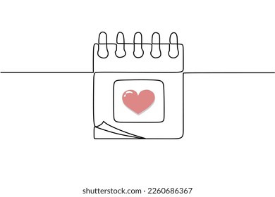 dibujo continuo de línea de día de San Valentín de calendario. Una línea de arte del calendario, fecha memorable, cuenta regresiva, vacaciones, día de semana y fin de semana. ilustración vectorial