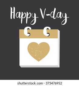 calendar of valentines day with gold heart on dark grey background