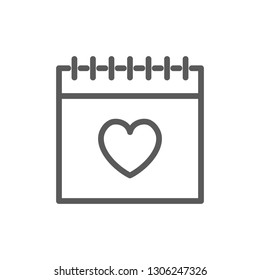 Calendar, valentines day line icon.