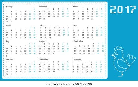 Calendar vector blue 2017