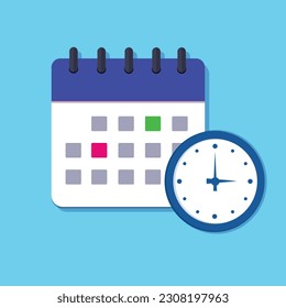 Calendar vector, calender icon, calendar flat icon, vector art and illustration, icons, calendar and clock, work and deadline concept 