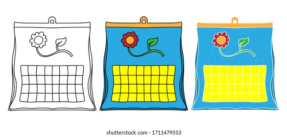 diseño vectorial de calendario. blanco y negro. mano digital dibujada. textura de grano