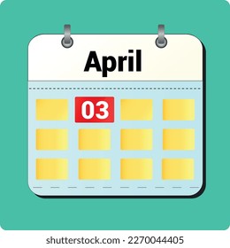 calendar vector drawing, date April 03 on the page
