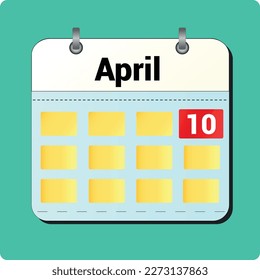 calendar vector drawing, date April 10 on the page