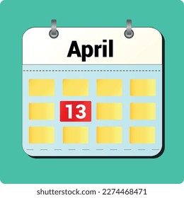 calendar vector drawing, date April 13 on the page