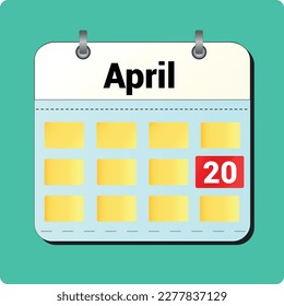 calendar vector drawing, date April 20 on the page