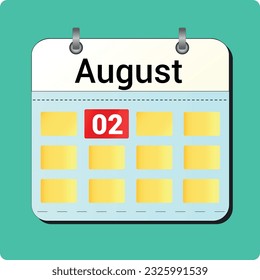 calendar vector drawing, date August 02 on the page