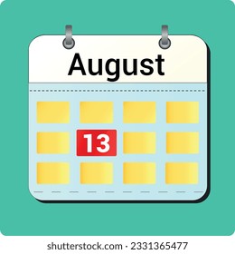 calendar vector drawing, date August 13 on the page
