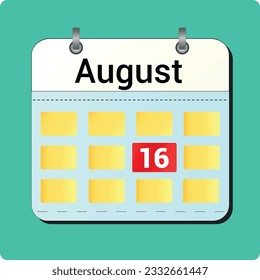 calendar vector drawing, date August 16 on the page