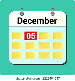 Kalendervektorzeichnung, Datum Dezember 05 auf der Seite