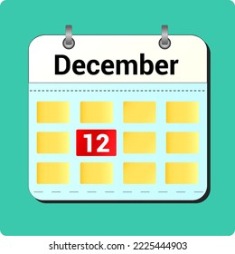 calendar vector drawing, date December 12 on the page