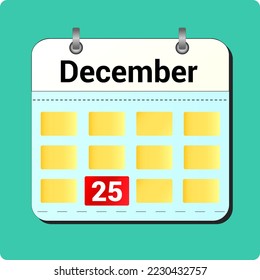 calendar vector drawing, date December 25 on the page