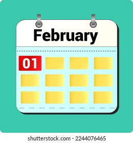 Kalendervektorzeichnung, Datum Februar 01 auf der Seite