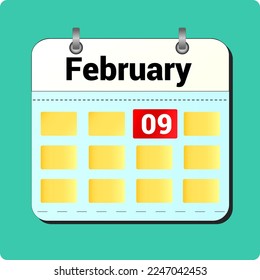 calendar vector drawing, date February 09 on the page