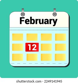 dibujo vectorial de calendario, fecha 12 de febrero en la página