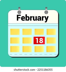 calendar vector drawing, date February 18 on the page
