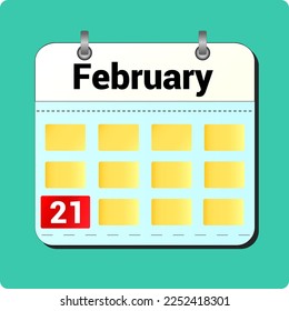 dibujo vectorial de calendario, fecha 21 de febrero en la página