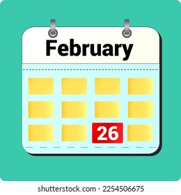 calendar vector drawing, date February 26 on the page