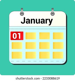 calendar vector drawing, date January 1 on the page