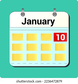 dibujo vectorial de calendario, fecha 10 de enero en la página