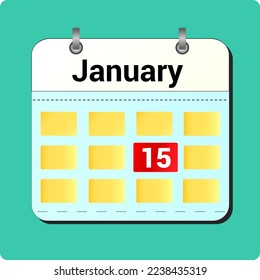 calendar vector drawing, date January 15 on the page