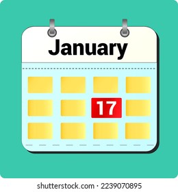 calendar vector drawing, date January 17 on the page