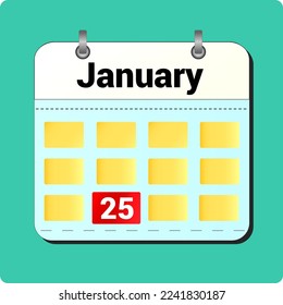 calendar vector drawing, date January 25 on the page