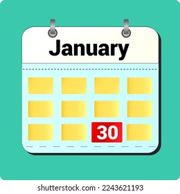 calendar vector drawing, date January 30 on the page