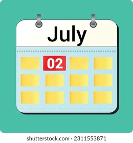 calendar vector drawing, date JULY 02 on the page