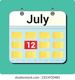 calendar vector drawing, date JULY 12 on the page