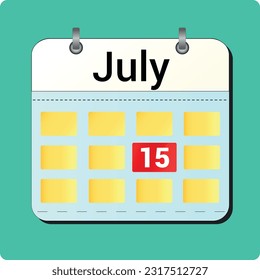 dibujo vectorial de calendario, fecha 15 de JULIO en la página