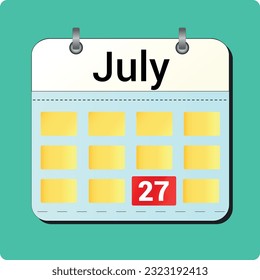 dibujo vectorial de calendario, fecha 27 de julio en la página