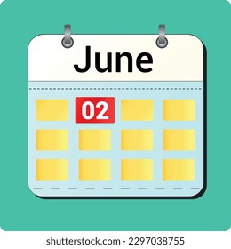 calendar vector drawing, date June 02 on the page