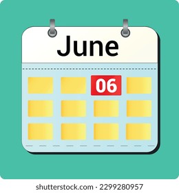 calendar vector drawing, date June 06 on the page