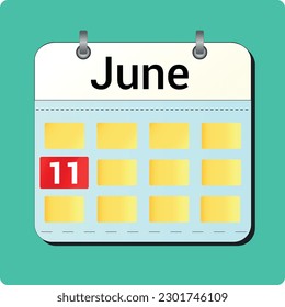 calendar vector drawing, date June 11 on the page