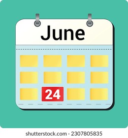 calendar vector drawing, date June 24 on the page