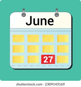 calendar vector drawing, date June 27 on the page