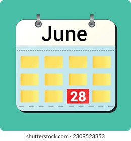 calendar vector drawing, date June 28 on the page