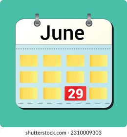 Kalendervektorzeichnung, Datum 29. Juni auf der Seite