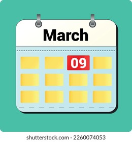 dibujo vectorial de calendario, fecha de marzo de 2009 en la página