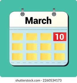 calendar vector drawing, date March 10 on the page