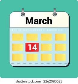 calendar vector drawing, date March 14 on the page