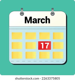 dibujo vectorial de calendario, fecha 17 de marzo en la página