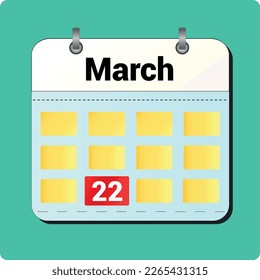 calendar vector drawing, date March 22 on the page