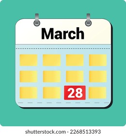 calendar vector drawing, date March 28 on the page