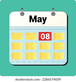 calendar vector drawing, date May 08 on the page