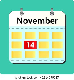 calendar vector drawing, date November 14 on the page