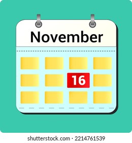 dibujo vectorial de calendario, fecha 16 de noviembre en la página