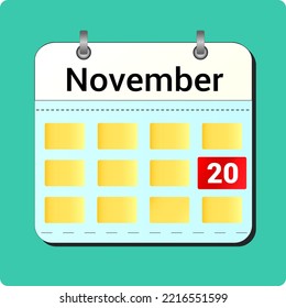 calendar vector drawing, date November 20 on the page