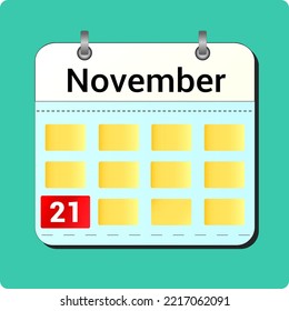 calendar vector drawing, date November 21 on the page